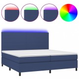 Cumpara ieftin Pat cu arcuri, saltea si LED, albastru, 200x200 cm, textil