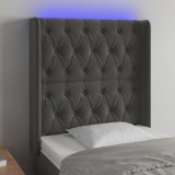 Cumpara ieftin Tăblie de pat cu LED, gri &icirc;nchis, 83x16x118/128 cm, catifea