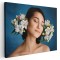 Tablou portret femeie cu crini albi in par Tablou canvas pe panza CU RAMA 80x120 cm
