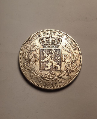 Belgia 5 Franci Francs 1851 Piesa Frumoasa de Colectie foto