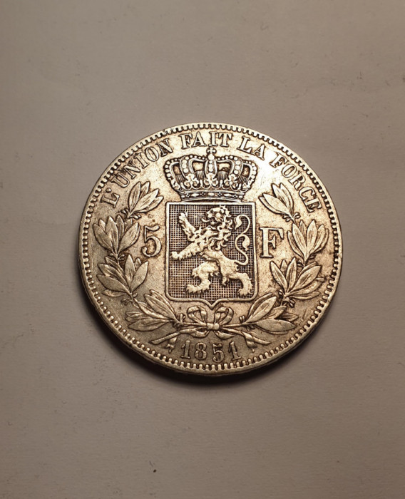 Belgia 5 Franci Francs 1851 Piesa Frumoasa de Colectie