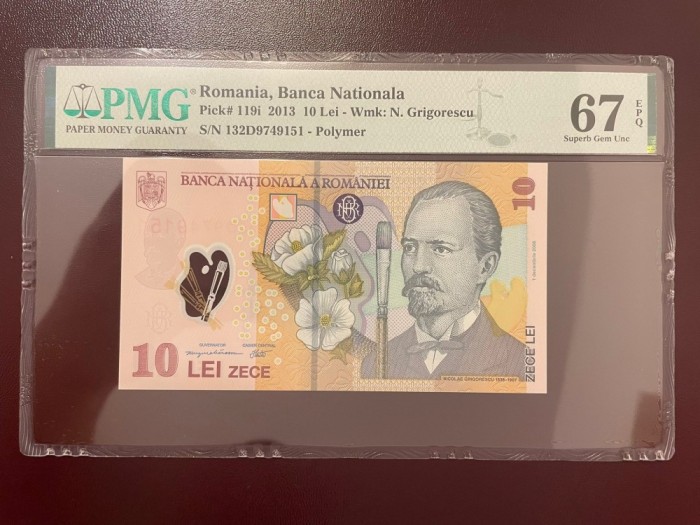 Romania 10 lei 2023 pick 119j grad 67 pmg