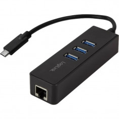 HUB extern LOGILINK conectare prin USB 3.2 Type C cablu 0.1 m retea 10/100/1000 Mbps (Gigabit) negru UA0283
