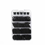 Cumpara ieftin Set accesorii par negre, 26 elastice groase, 40 elastice subtiri, 5 cleme fluturas, elastan, 1.5 cm, organizator inclus