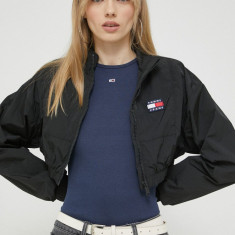 Tommy Jeans geaca femei, culoarea negru, de tranzitie