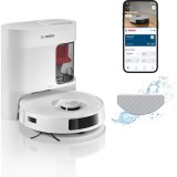 Robot de aspirare Bosch BCRD1W, aspirare&amp;amp;spalare, Statie de golire, putere maxima 11000 PA, Navigare 360&deg; LiDAR, Funcție Reduced Tangling, recipie