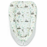 Cosulet bebelus, MimiNu, Pentru dormit, Baby Cocoon 75x55 cm, Husa 100% bumbac, Din bumbac certificat Oeko Tex Standard 100, Forest friends Grey/Mint