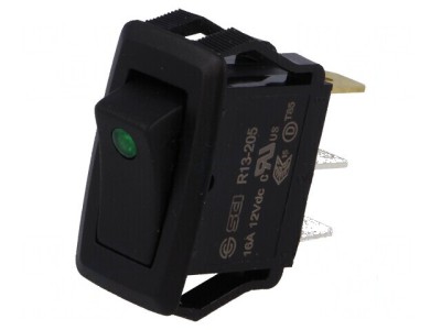 Rocker Switch SPST 16A 12VDC Neagră cu LED R13-205-DC foto
