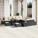 Set de sofa de gradina Gossi cu 13 piese si perne negre din poliratan acacia, sofa de gradina Gossi cu 2 locuri si perne negre din poliratan, set de d