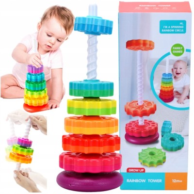 TURN RĂSUCIT PIRAMIDĂ ROȚI DINAMICE SPIRALĂ SENSORIALĂ STIVUIRE SORTARE foto