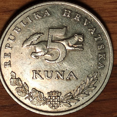 Croatia - moneda de colectie - 5 kuna 2000 - varietate rara text latin - superba