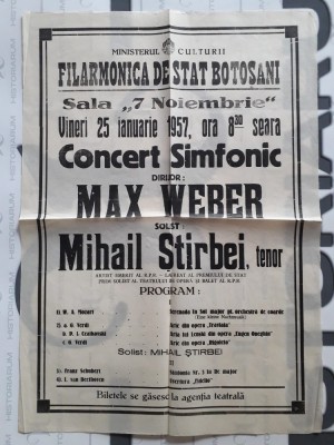 HST PM26 Afiș concert simfonic Filarmonica Botoșani 1957 foto