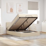 VidaXL Pat otoman cu saltea și LED-uri crem 140x200 cm țesătură
