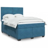 VidaXL Pat box spring cu saltea, albastru, 140x190 cm, catifea