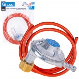 Set racord gaz propan butan &ndash; regulator unghiular, cleme si furtun, 2 m, Geko G80544
