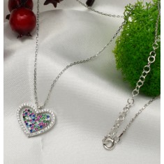 Lantisor Din Argint 925 Model Inima si Inima Multicolor Care se intoarce Arg47X