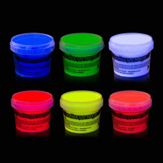 Vopsea uv neon colorata, set 6 nuante recipient 100 g foto