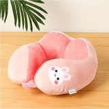 Perna de Calatorie, Pentru Gat si Cap, Umplutura din Bumbac, 28x28x10 cm, cu Model Brodat Iepure, Roz