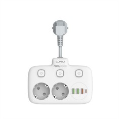 Prelungitor LDNIO SE2435, 2 prize, 3 X USB-A, 1X USB-C, incarcare rapida QC 3.0, 10A