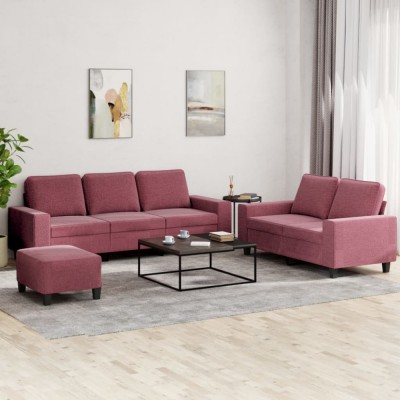 vidaXL Set de canapea, 3 piese, roșu vin, material textil foto