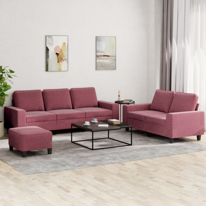 vidaXL Set de canapea, 3 piese, roșu vin, material textil