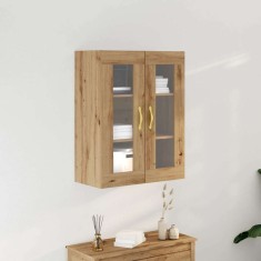 vidaXL Dulap suspendat uși din sticlă, stejar artizanal, 69,5x34x90 cm