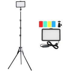 Mini panou Bi Color 160 LED, trepied reglabil 200 cm, filet 1 4, 4 filtre de culoare, alimentare USB, 2 filete universale 1 4 si adaptor patina cu fil