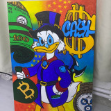 Scrooge McDuck, tablou desenat acrilic pe canvas, 70x50 cm, colorat, Abstract, Art Deco