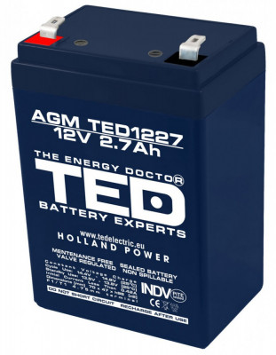 Acumulator stationar 12V 2,7Ah F1 AGM VRLA TED Electric TED1227 foto