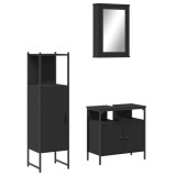 Cumpara ieftin Set mobilier de baie, 3 piese, negru, lemn compozit