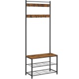 VASAGLE Cuier pentru haine cu banc de depozitare a pantofilor, cadru din otel, 32x70x177cm, industrial, maro rustic si negru Household NewTrend