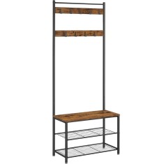 VASAGLE Cuier pentru haine cu banc de depozitare a pantofilor, cadru din otel, 32x70x177cm, industrial, maro rustic si negru Household NewTrend foto