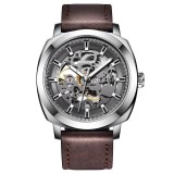 Ceas mecanic automatic Benyar Skeleton Curea din piele naturala