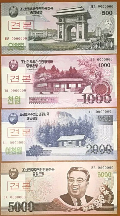 SV * Coreea de Nord LOT 500 - 1000 - 2000 - 5000 WON 2008 UNC