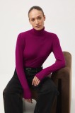 Medicine pulover din l&acirc;nă merino culoarea roz, cu guler