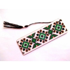 Semn carte motiv traditional maro cu verde, semn de carte 36273