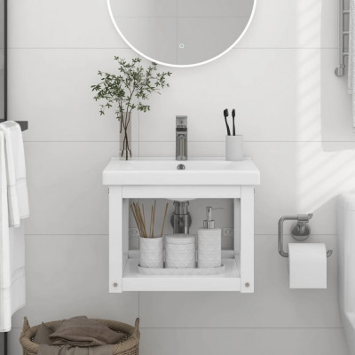 vidaXL Cadru chiuvetă de baie pentru perete, alb, 40x38x31 cm, fier foto