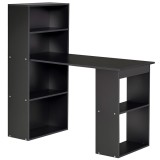 Birou Modern pentru Acasa cu Rafturi de Depozitare pe 6 Niveluri, Masa de Scris cu Raft pentru Carti, Negru HOMCOM | Aosom Romania