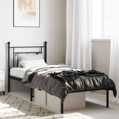 vidaXL Cadru de pat metalic cu tăblie, negru, 75x190 cm 374329 foto