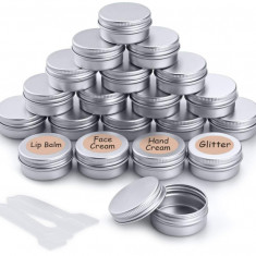 Set 20 Recipiente cosmetice de tip cutie din aluminiu pentru creme, lotiuni sau geluri 20 ml, argintiu - RESIGILAT