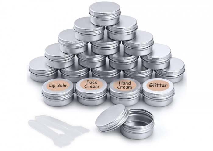 Set 20 Recipiente cosmetice de tip cutie din aluminiu pentru creme, lotiuni sau geluri 20 ml, argintiu - RESIGILAT