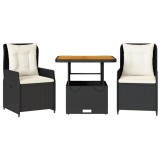 Cumpara ieftin Set bistro cu perne, 3 piese, negru, poliratan