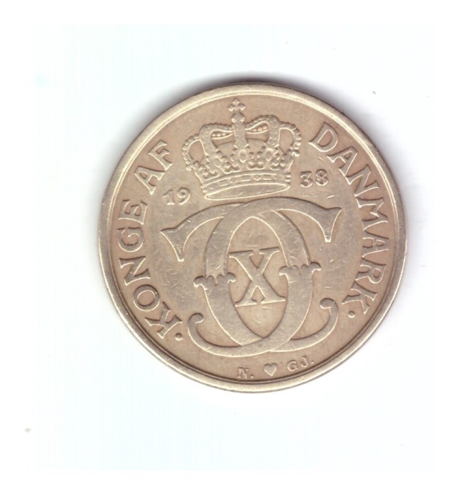 Moneda Danemarca 1 krone/coroana 1938, stare foarte buna, curata
