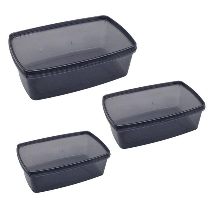 Set 3 Caserole din plastic cu capac COD2601548, 400 ml, 700 ml, 1200 ml
