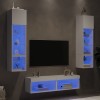 Unități de perete TV cu LED-uri, 6 piese, alb, lemn prelucrat
