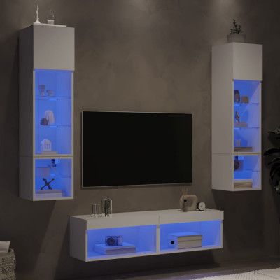 Unitati de perete TV cu LED-uri, 6 piese, alb, lemn prelucrat GartenMobel Dekor foto