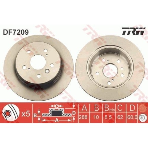 Set disc frana Lexus Rx (Mcu15) 01.98-05.03; Toyota Highlander / Kluger ( U2) 06.00-12.10, Spate, 288X10mm, plin, TRW