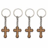 Cumpara ieftin Set 4 brelocuri crestine bej-argintiu 9,3 cm, cruce 3,5 x 2,6 cm, grosime 4 mm, inel 3,4 cm, accesorii religioase chei, cadou sau marturii botez