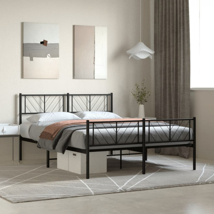 vidaXL Cadru pat metalic cu tăblie de cap/picioare, negru, 150x200 cm