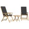 Set de bistro pliabil, 3 piese, cu perne gri inchis, bambus